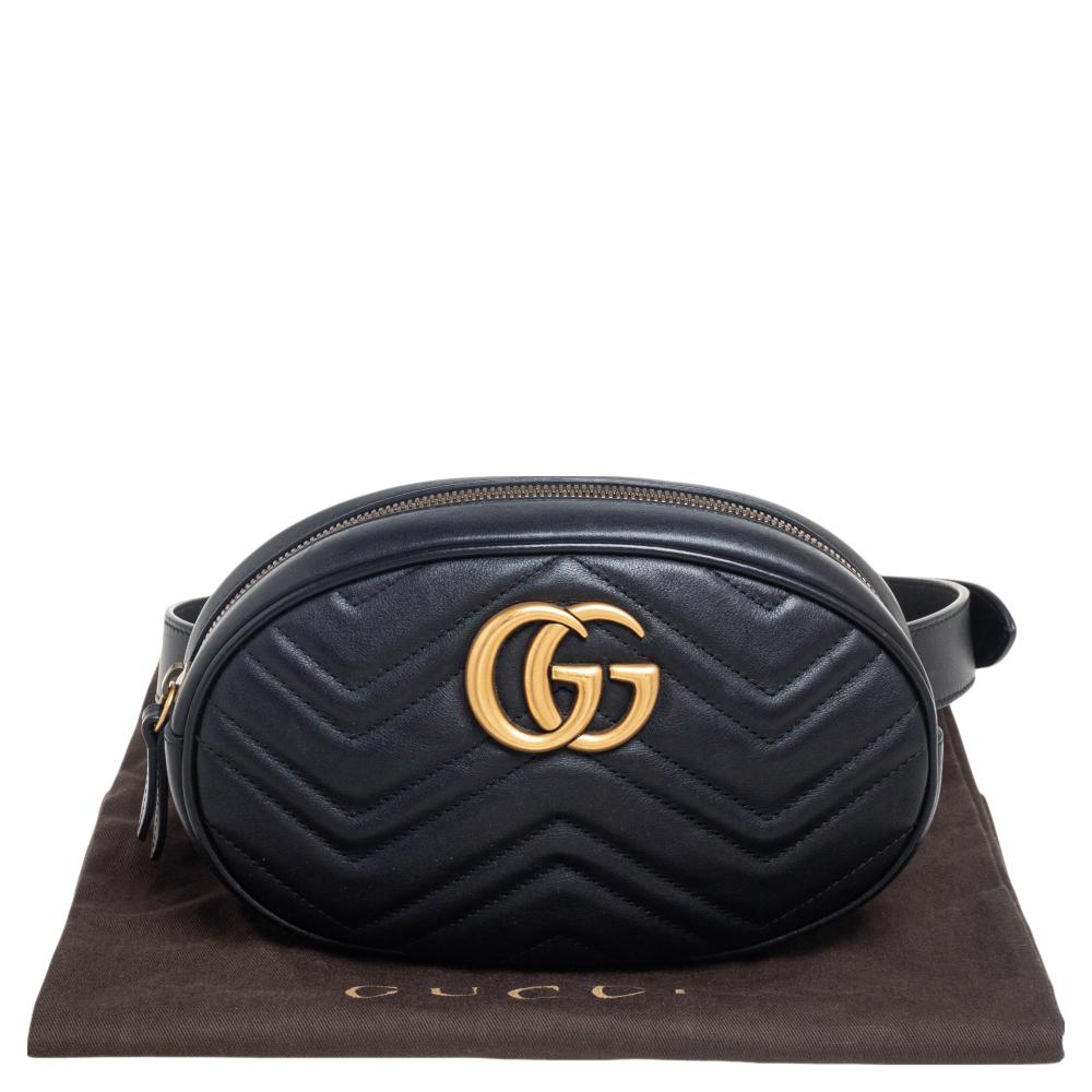 Gucci Black Matelasse Leather GG Marmont Belt Bag 7