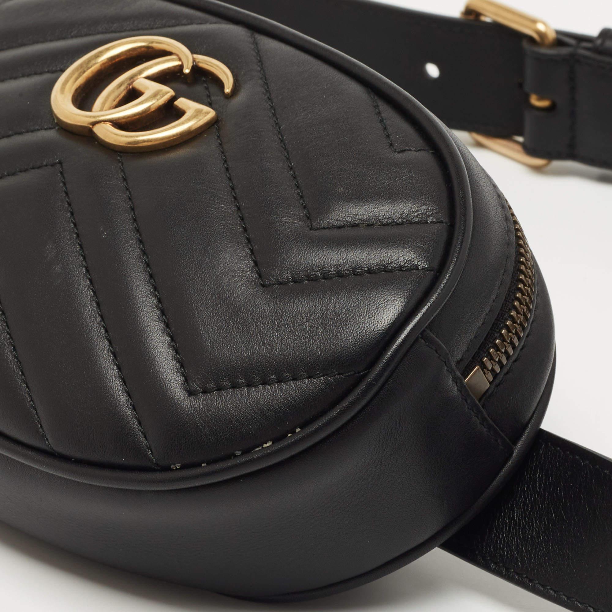 Gucci Black Matelassé Leather GG Marmont Belt Bag 6