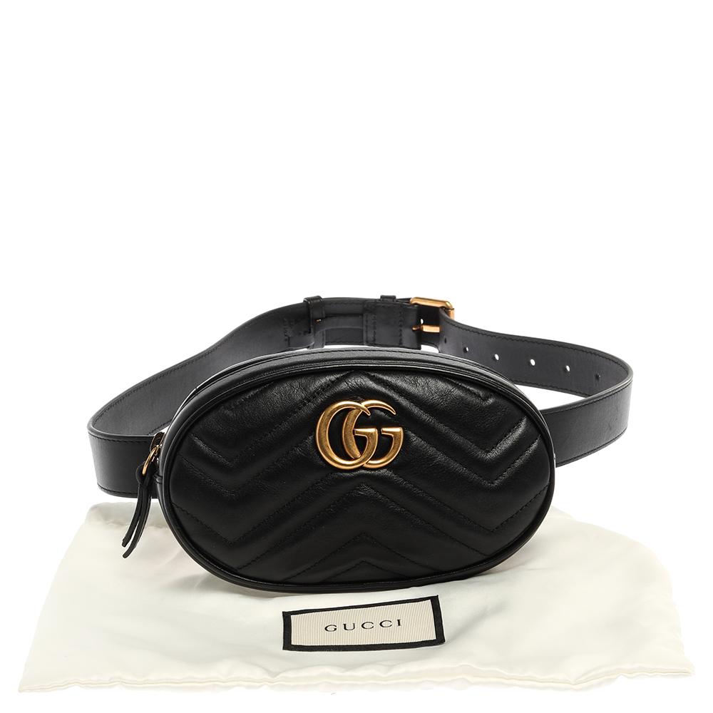 Gucci Black Matelassé Leather GG Marmont Belt Bag 8