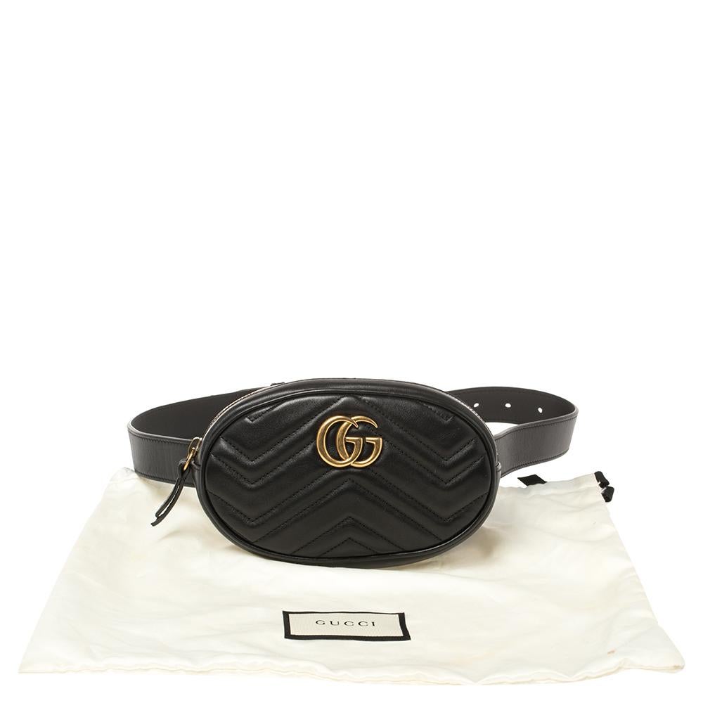 Gucci Black Matelassé Leather GG Marmont Belt Bag 8