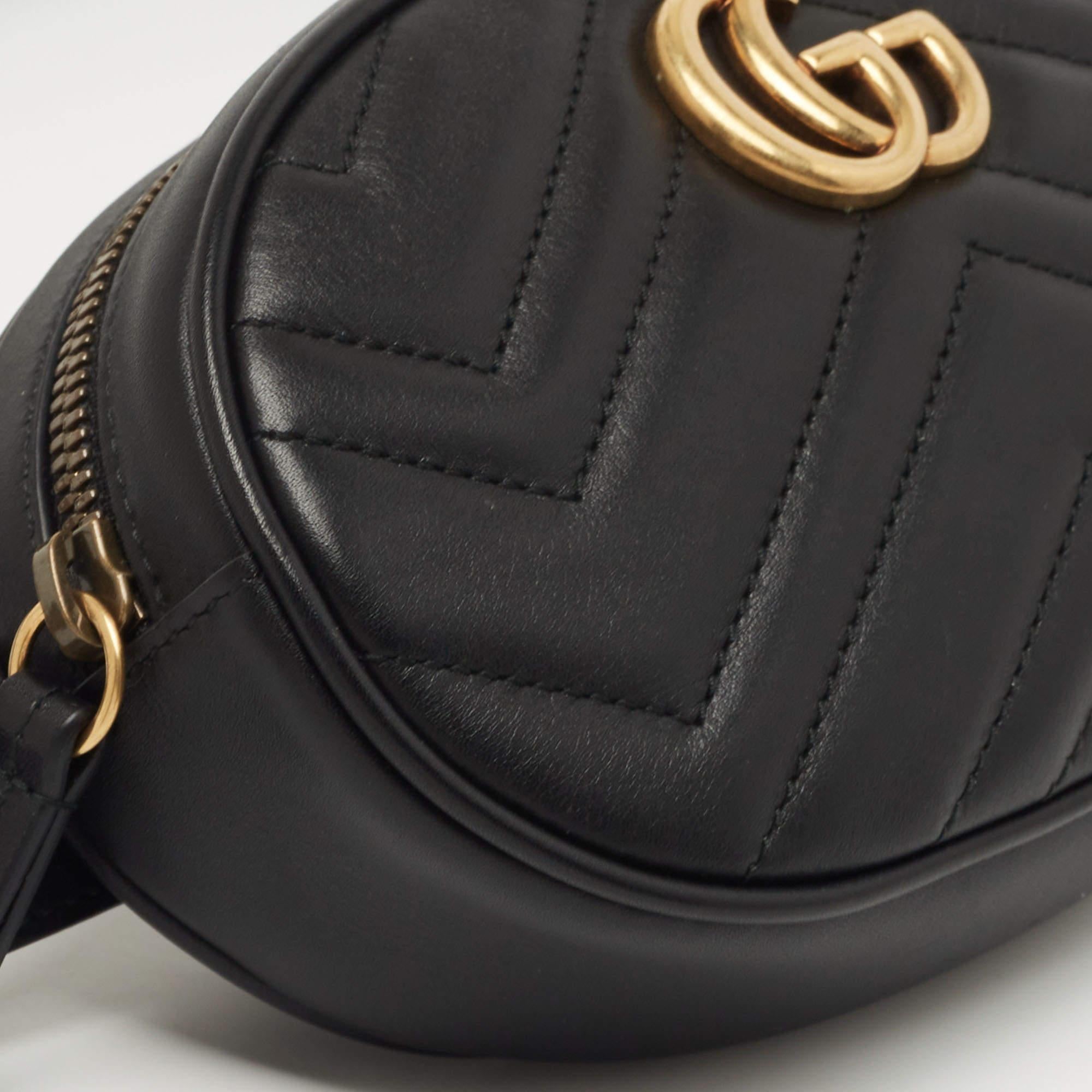 Gucci Black Matelassé Leather GG Marmont Belt Bag 7