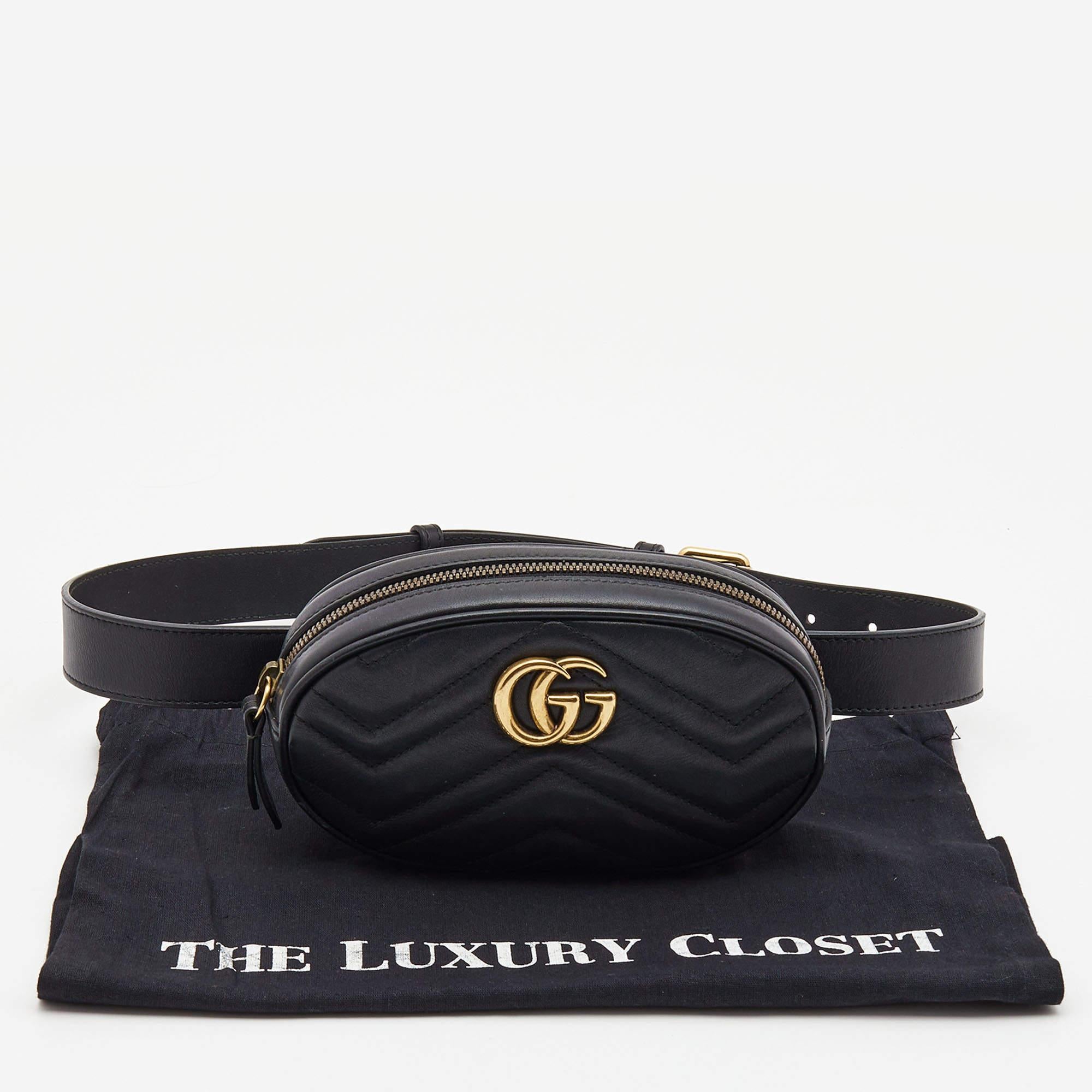 Gucci Black Matelassé Leather GG Marmont Belt Bag 8