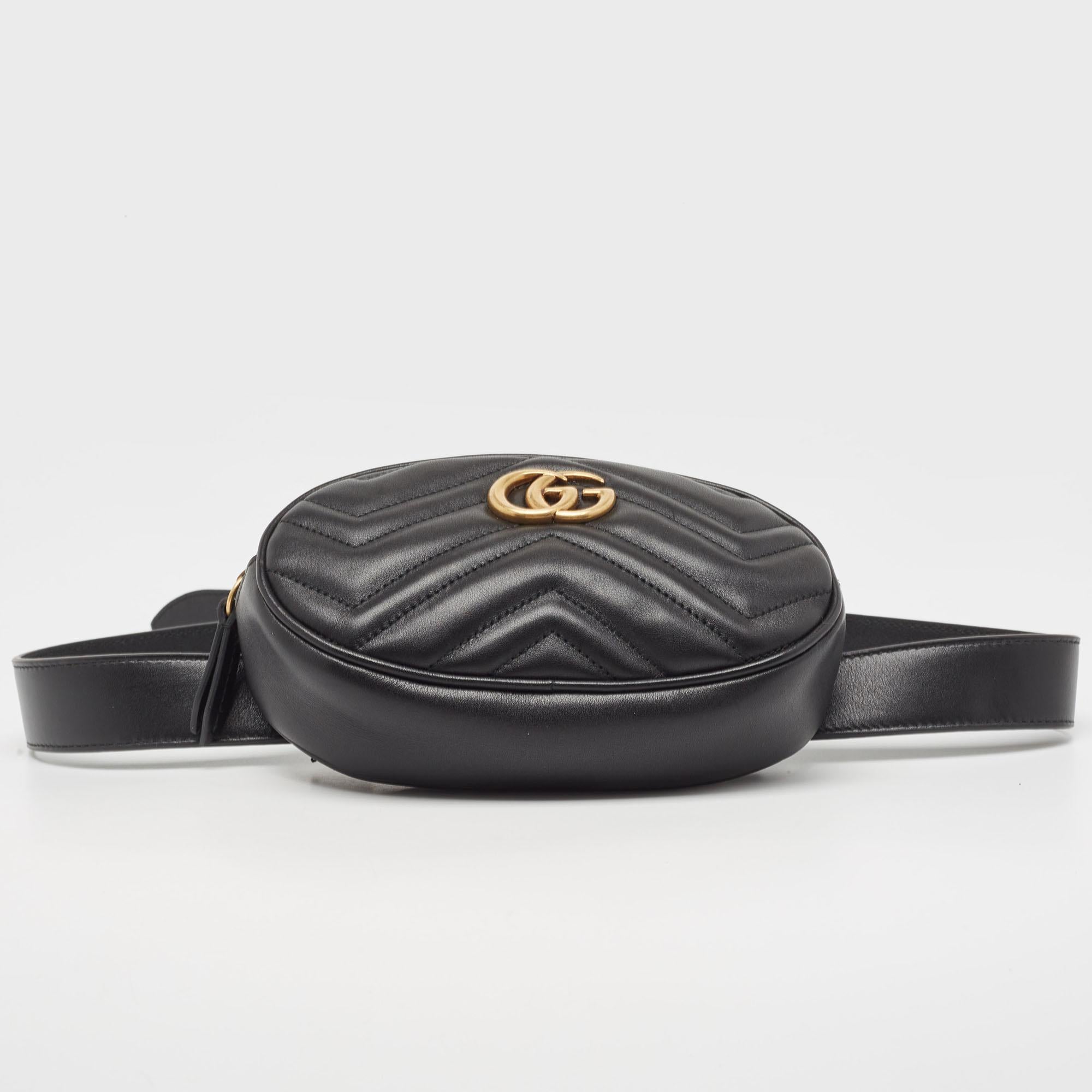 Gucci Black Matelassé Leather GG Marmont Belt Bag For Sale 8