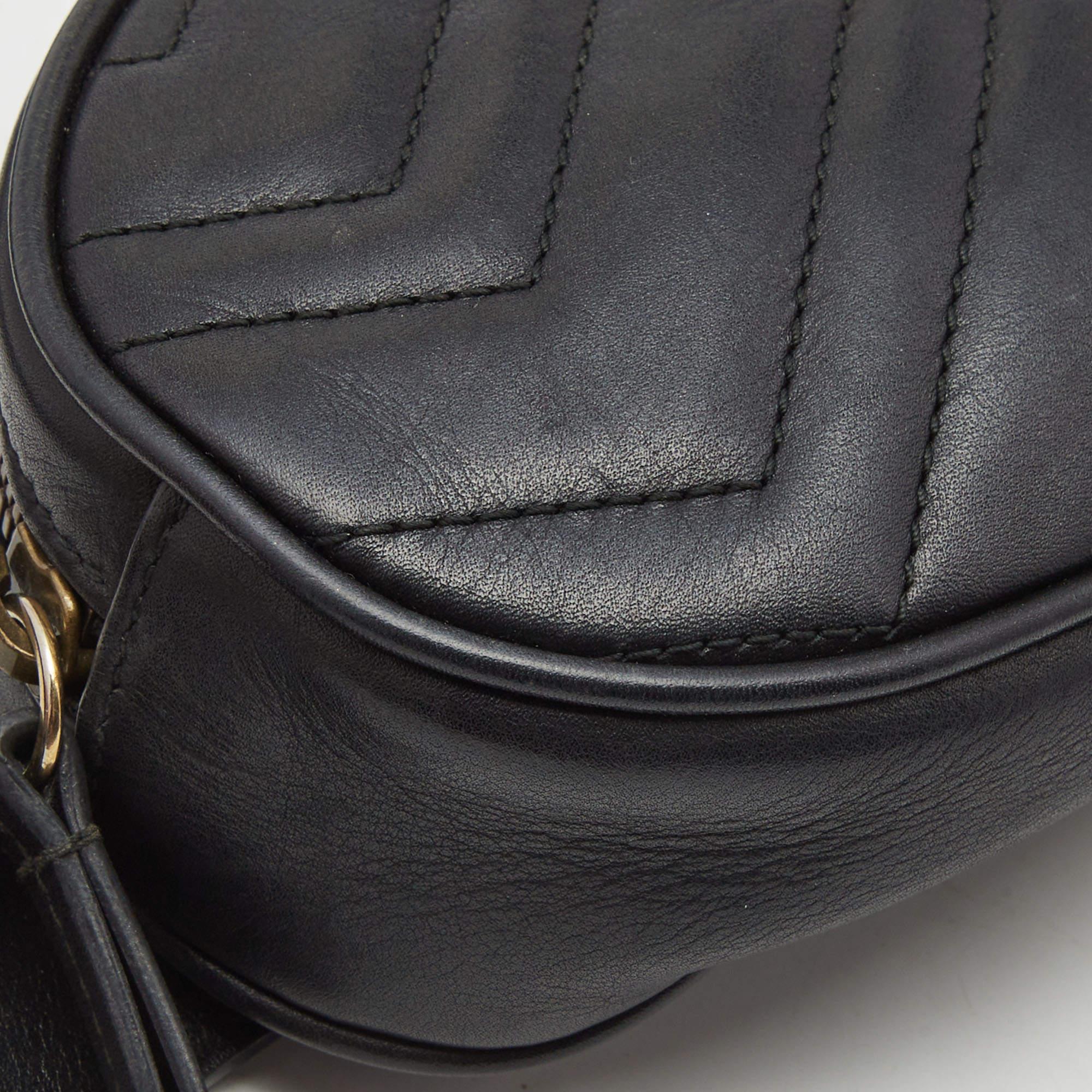 Gucci Black Matelassé Leather GG Marmont Belt Bag 9