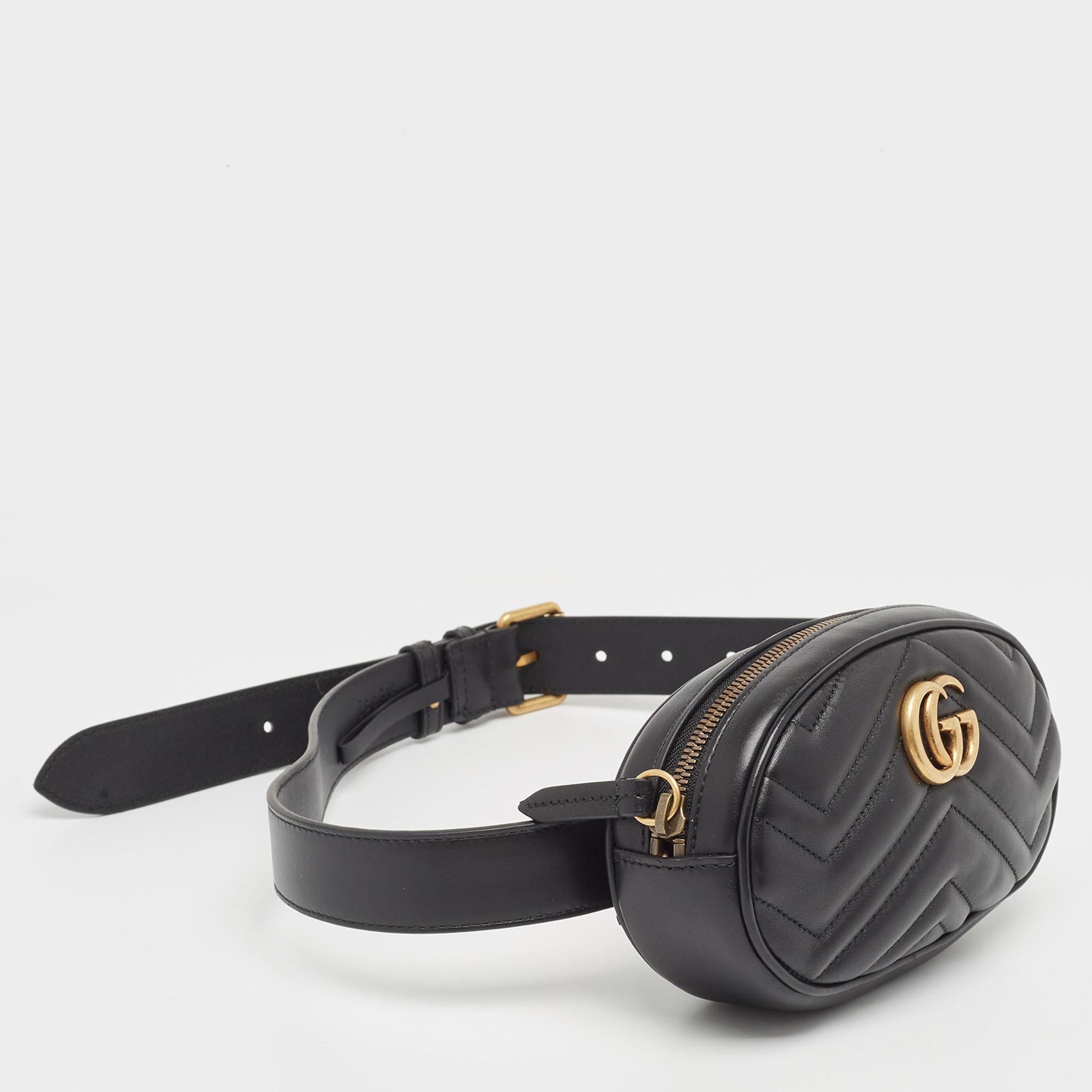 Gucci Black Matelassé Leather GG Marmont Belt Bag For Sale 9