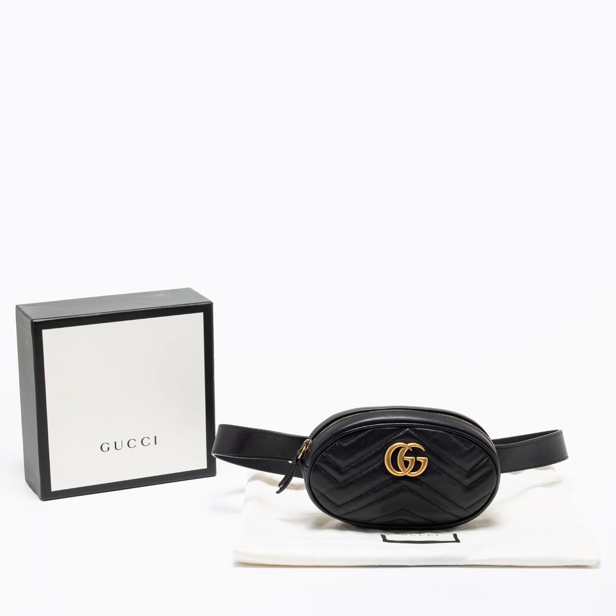 Gucci Black Matelassé Leather GG Marmont Belt Bag 9