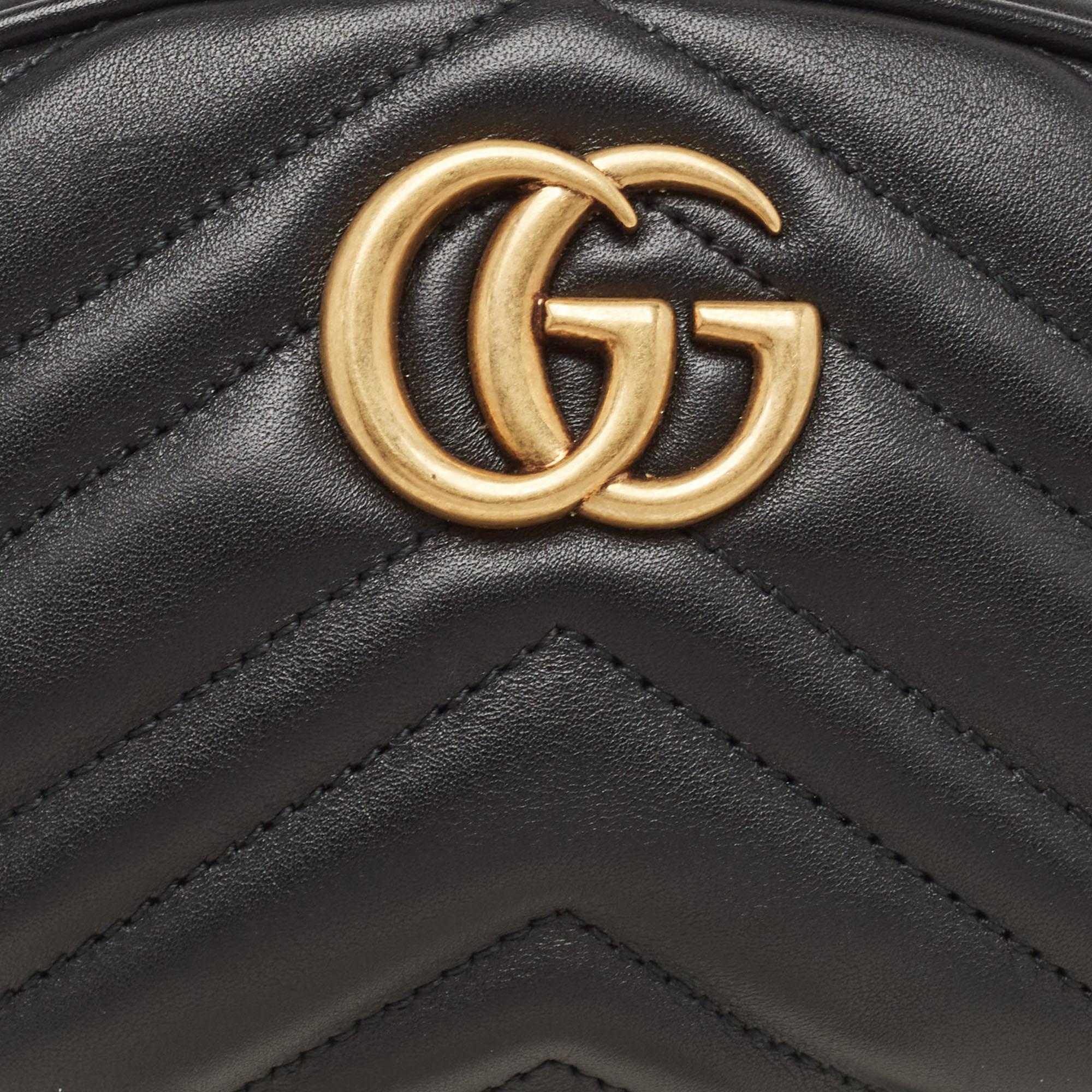 Gucci Black Matelassé Leather GG Marmont Belt Bag For Sale 10