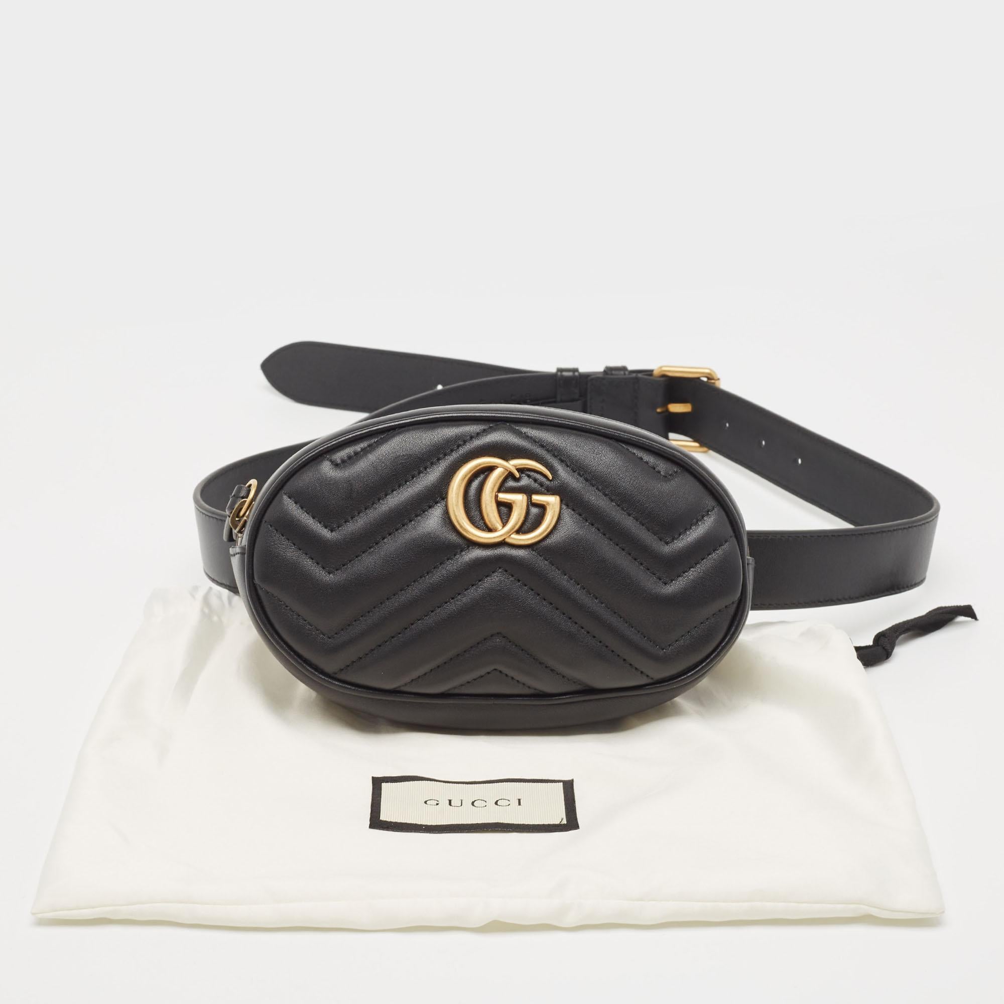 Gucci Black Matelassé Leather GG Marmont Belt Bag For Sale 11