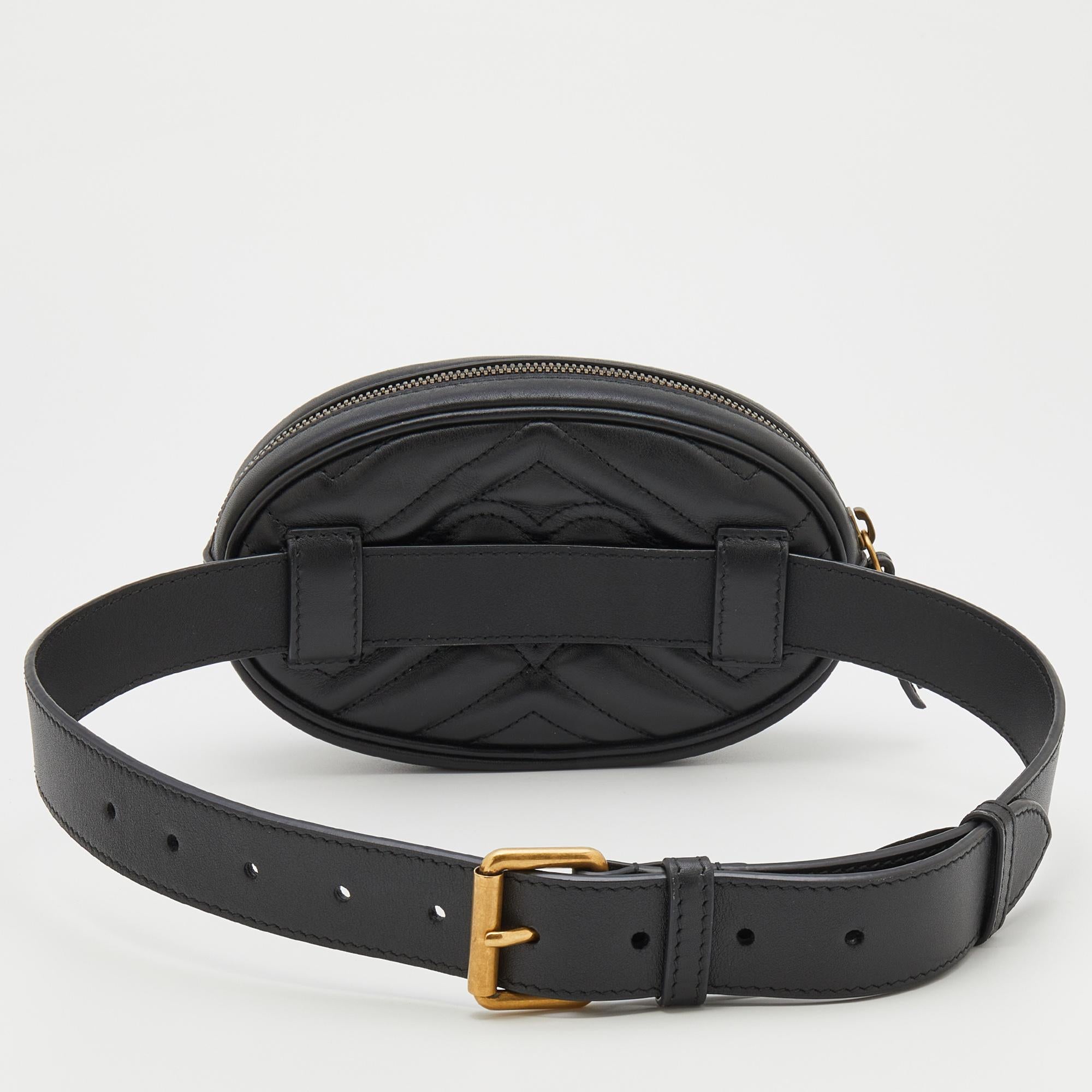 The GG Marmont collection from the House of Gucci, since its creation, has risen to never-ending fame and popularity. This belt bag from Gucci is carved to perfection and exhibits a unique style. It is made using matelassé leather on the exterior