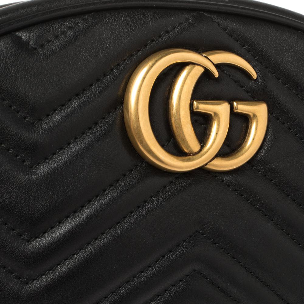 Gucci Black Matelassé Leather GG Marmont Belt Bag 2