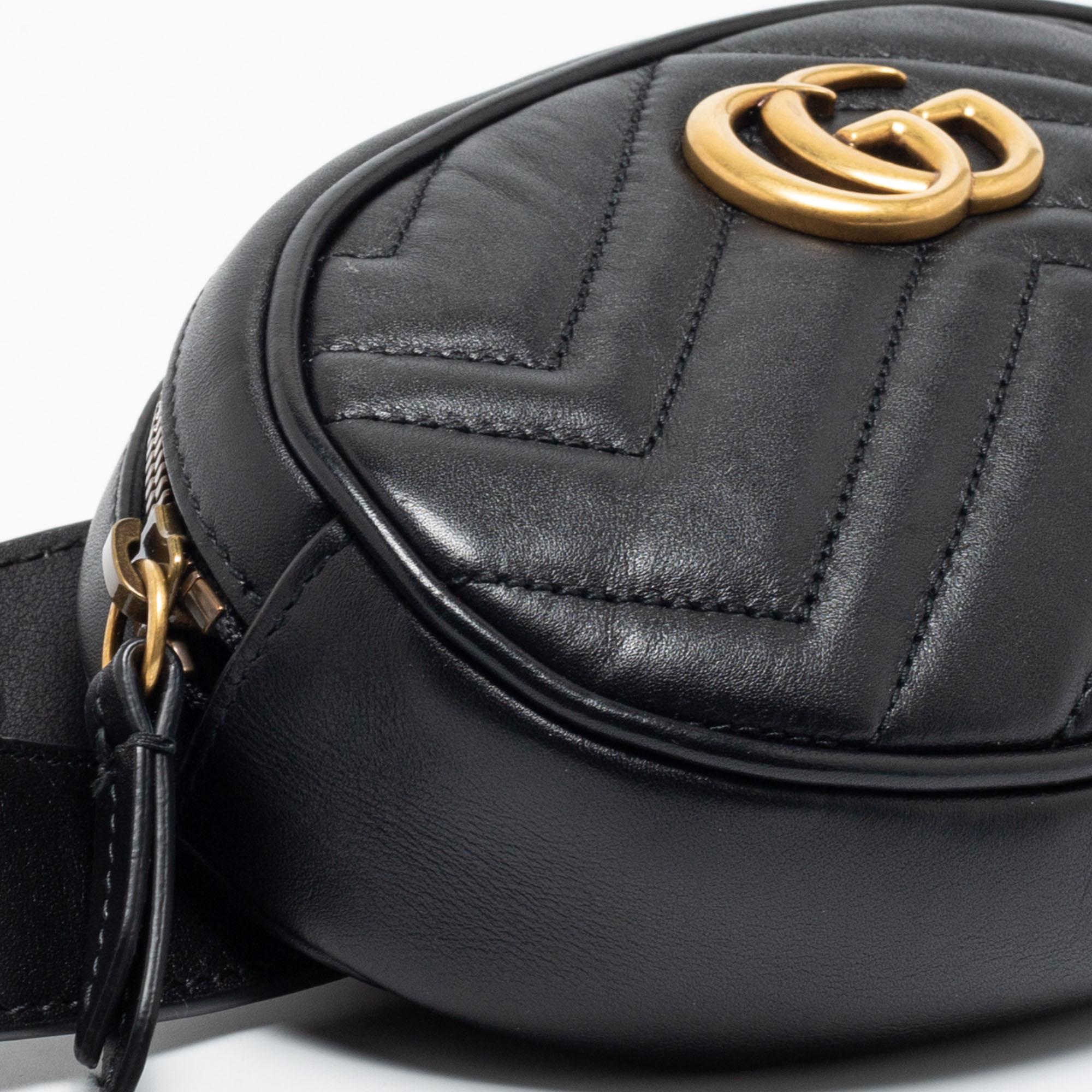 Gucci Black Matelassé Leather GG Marmont Belt Bag 2