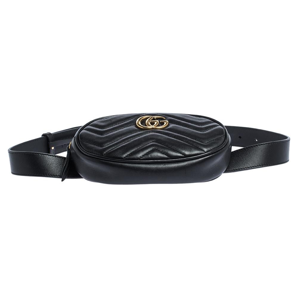 Gucci Black Matelasse Leather GG Marmont Belt Bag 2