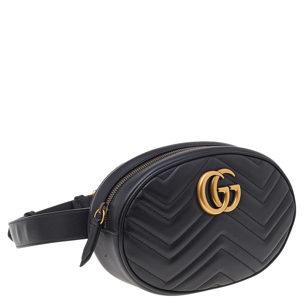 Gucci Black Matelassé Leather GG Marmont Belt Bag 2