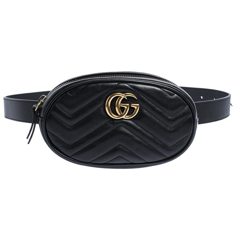 Gucci Black Matelasse Leather GG Marmont Belt Bag at 1stDibs