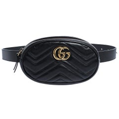 Gucci Black Matelasse Leather GG Marmont Belt Bag
