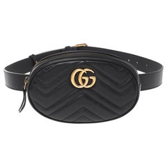 Gucci Black Matelassé Leather GG Marmont Belt Bag