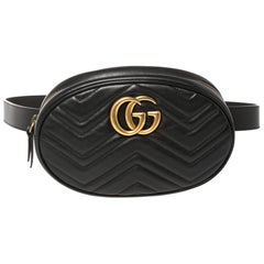 Gucci Black Matelassé Leather GG Marmont Belt Bag