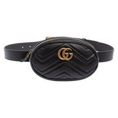 Gucci Black Matelasse Leather GG Marmont Belt Bag