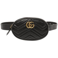 Gucci Black Matelassé Leather GG Marmont Belt Bag