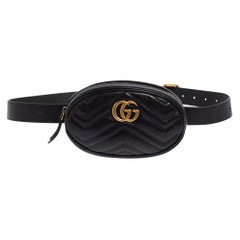 Gucci Black Matelassé Leather GG Marmont Belt Bag