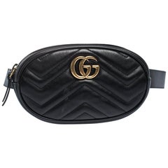 Gucci Black Matelasse Leather GG Marmont Belt Bag