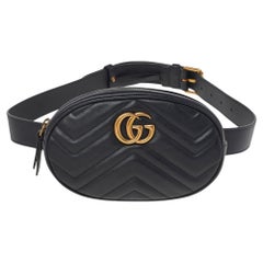 Gucci Black Matelassé Leather GG Marmont Belt Bag