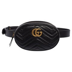 Gucci Black Matelassé Leather GG Marmont Belt Bag