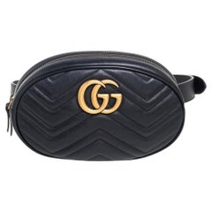 Gucci Black Matelasse Leather GG Marmont Belt Bag