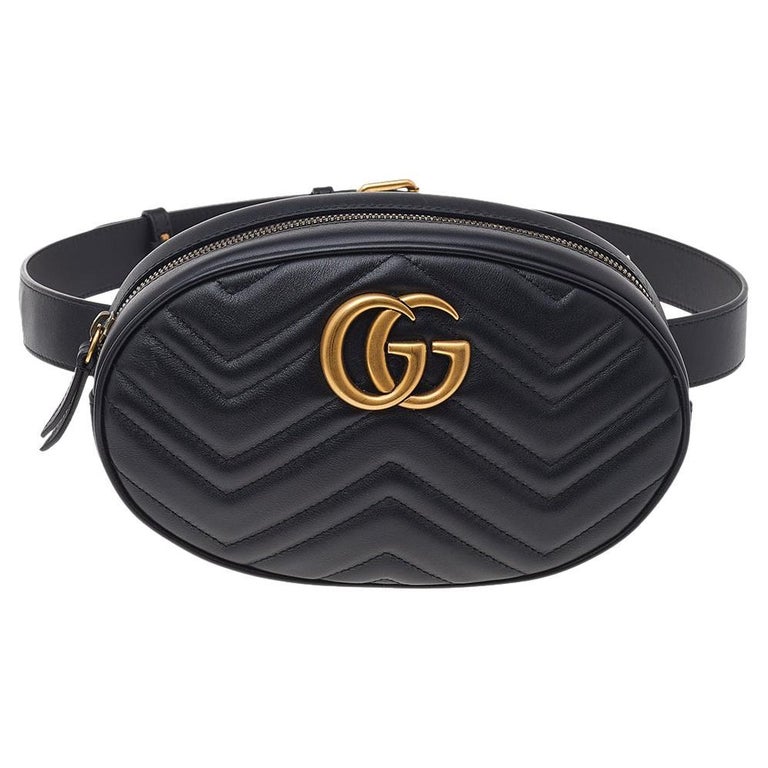 Gucci Black Matelassé Leather GG Marmont Belt Bag at 1stDibs