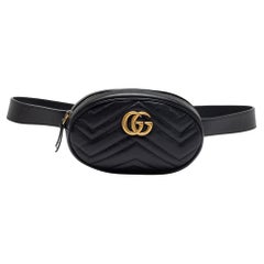 Gucci Black Matelassé Leather GG Marmont Belt Bag