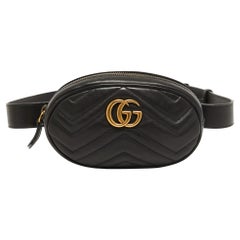 Gucci Black Matelassé Leather GG Marmont Belt Bag