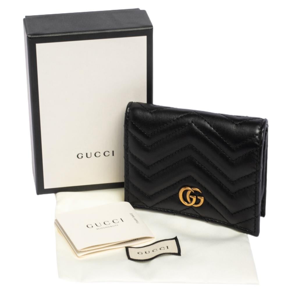 Gucci Black Matelassé Leather GG Marmont Card Case 5
