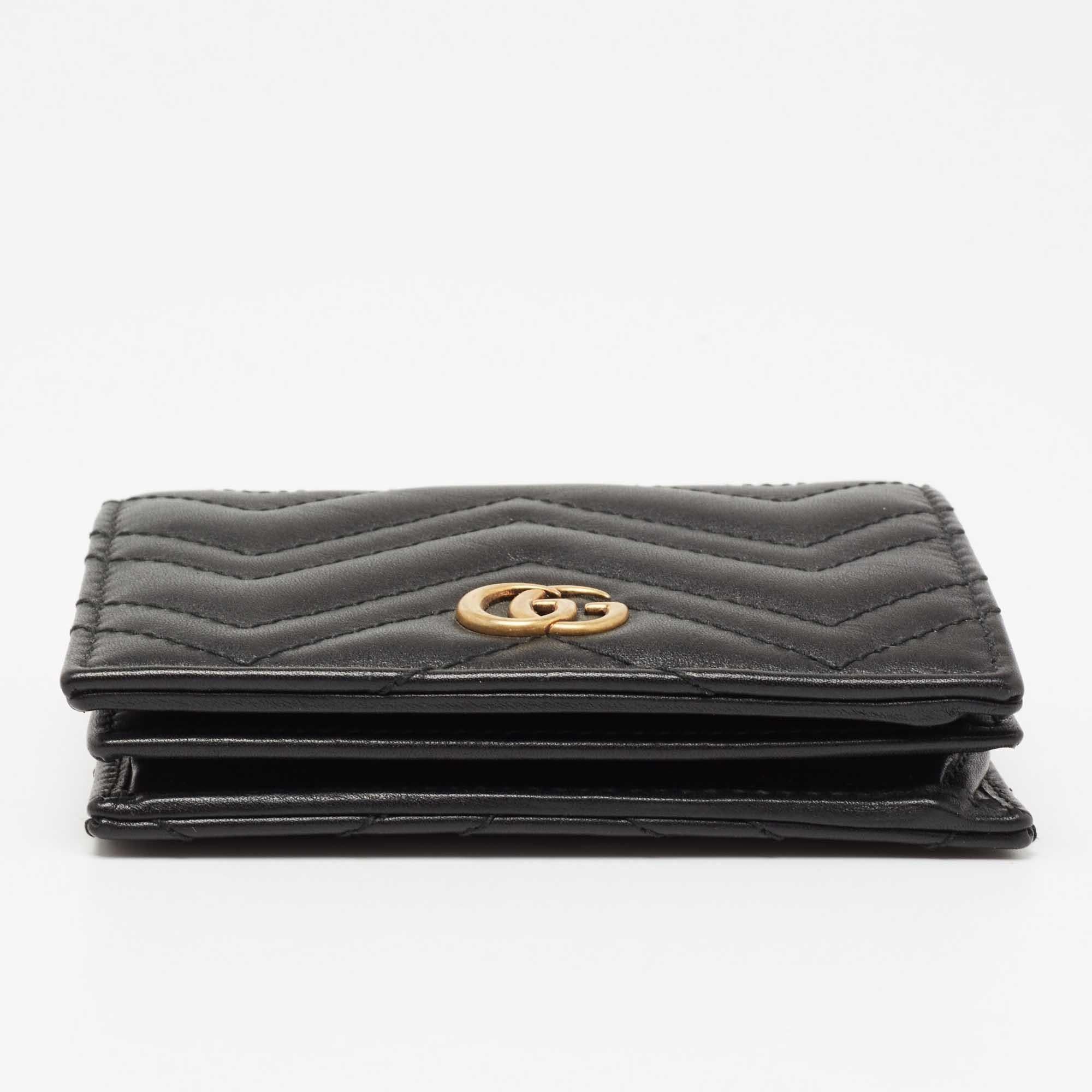 Women's Gucci Black Matelasse Leather GG Marmont Card Case