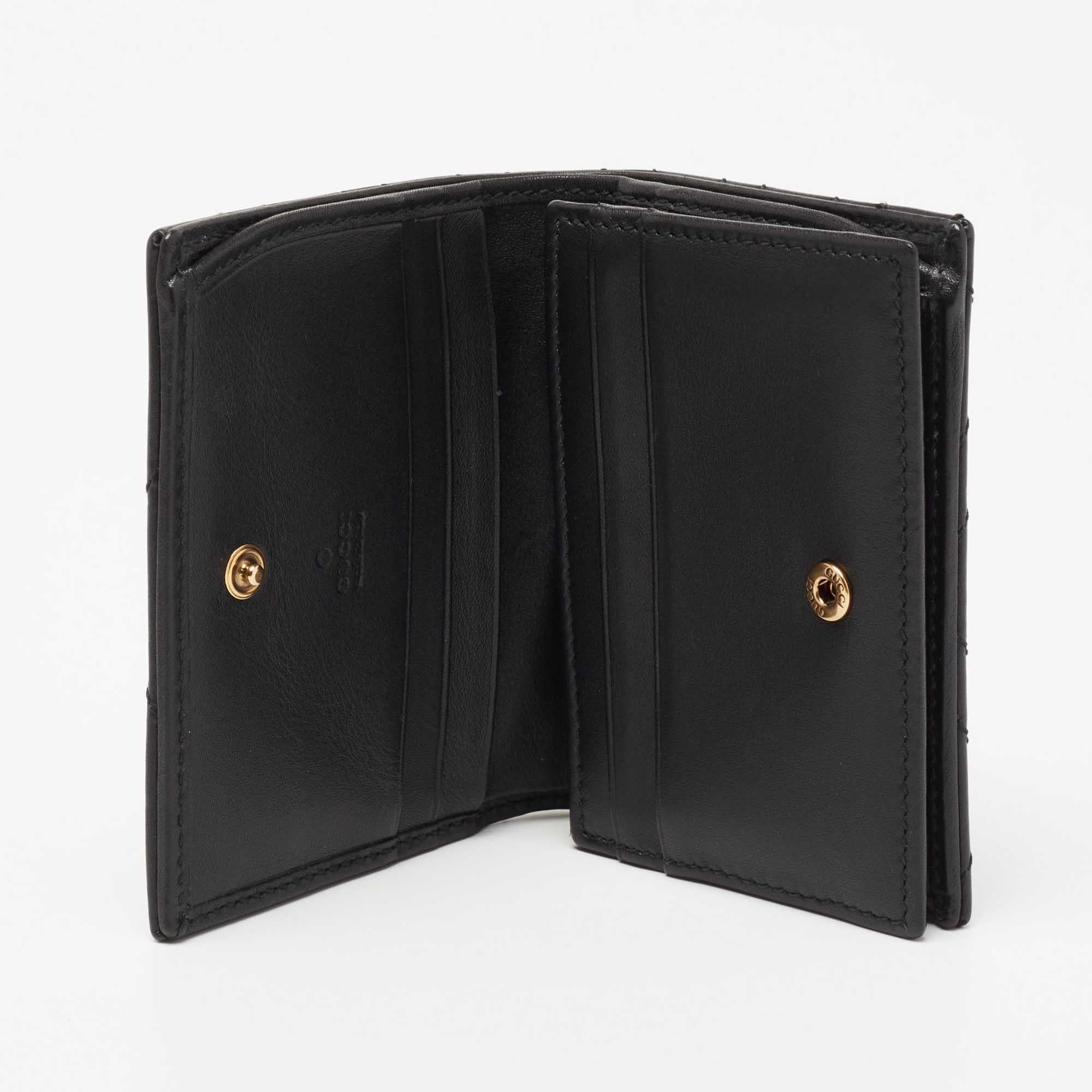 Gucci Black Matelasse Leather GG Marmont Card Case 1