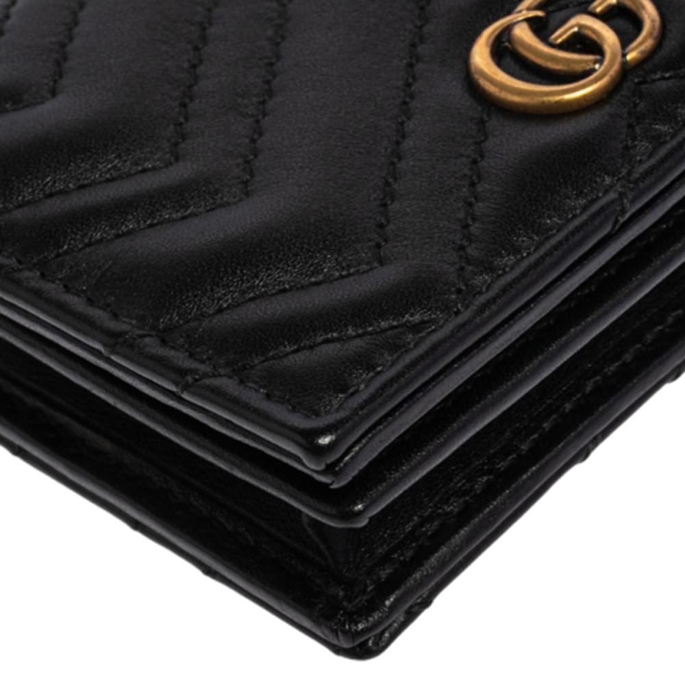 Gucci Black Matelassé Leather GG Marmont Card Case In Excellent Condition In Dubai, Al Qouz 2
