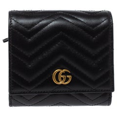 Gucci Black Matelasse Leather GG Marmont Card Case