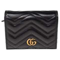 Gucci Black Matelassé Leather GG Marmont Card Case