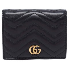 Gucci Black Matelassé Leather GG Marmont Card Case