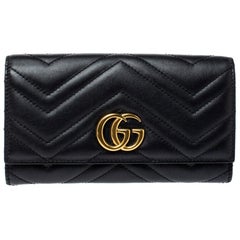 Gucci Black Matelasse Leather GG Marmont Continental Wallet