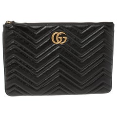Gucci Black Matelasse Leather GG Marmont Pouch