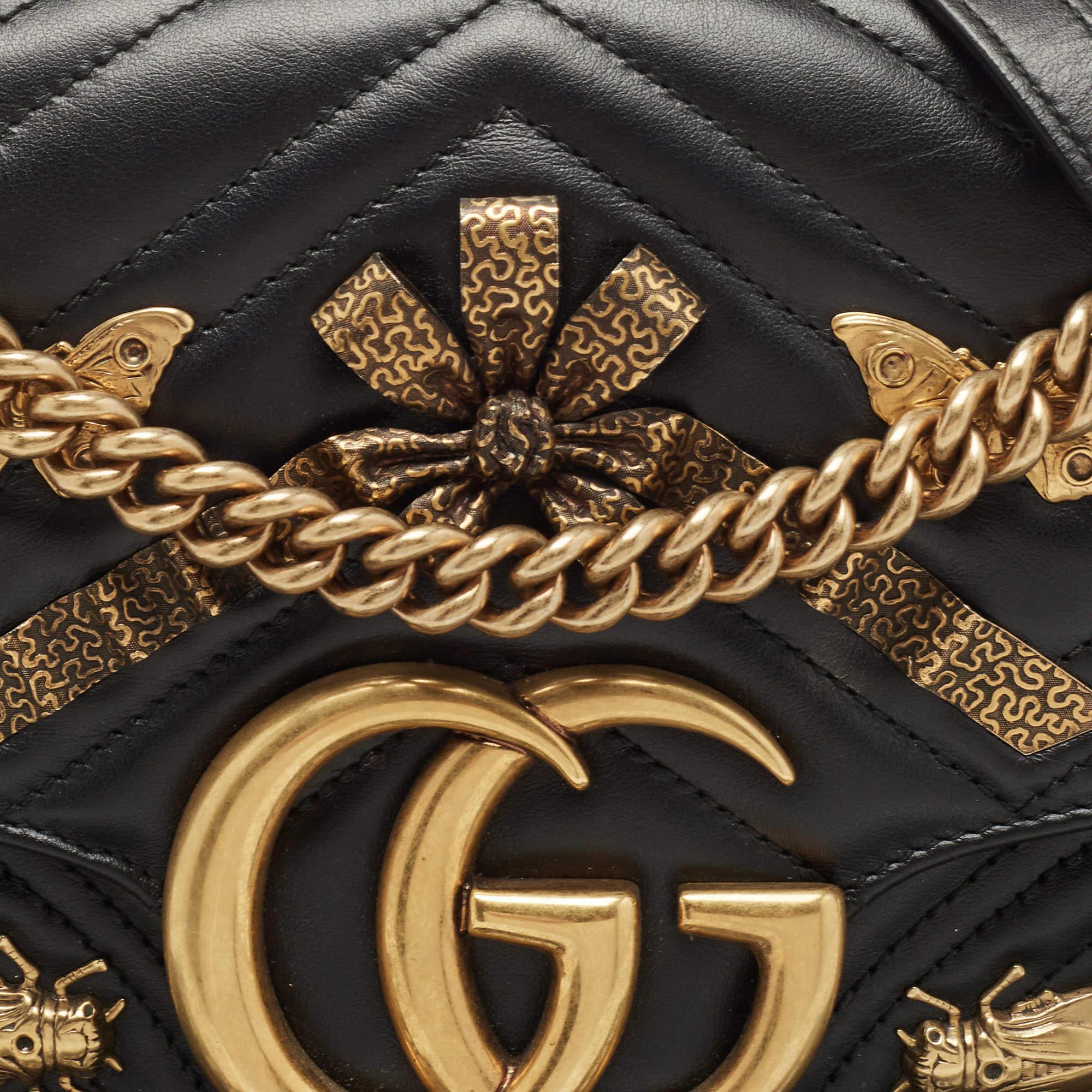 Gucci Black Matelasse Leather Medium GG Marmont Animal Studs Shoulder Bag 9