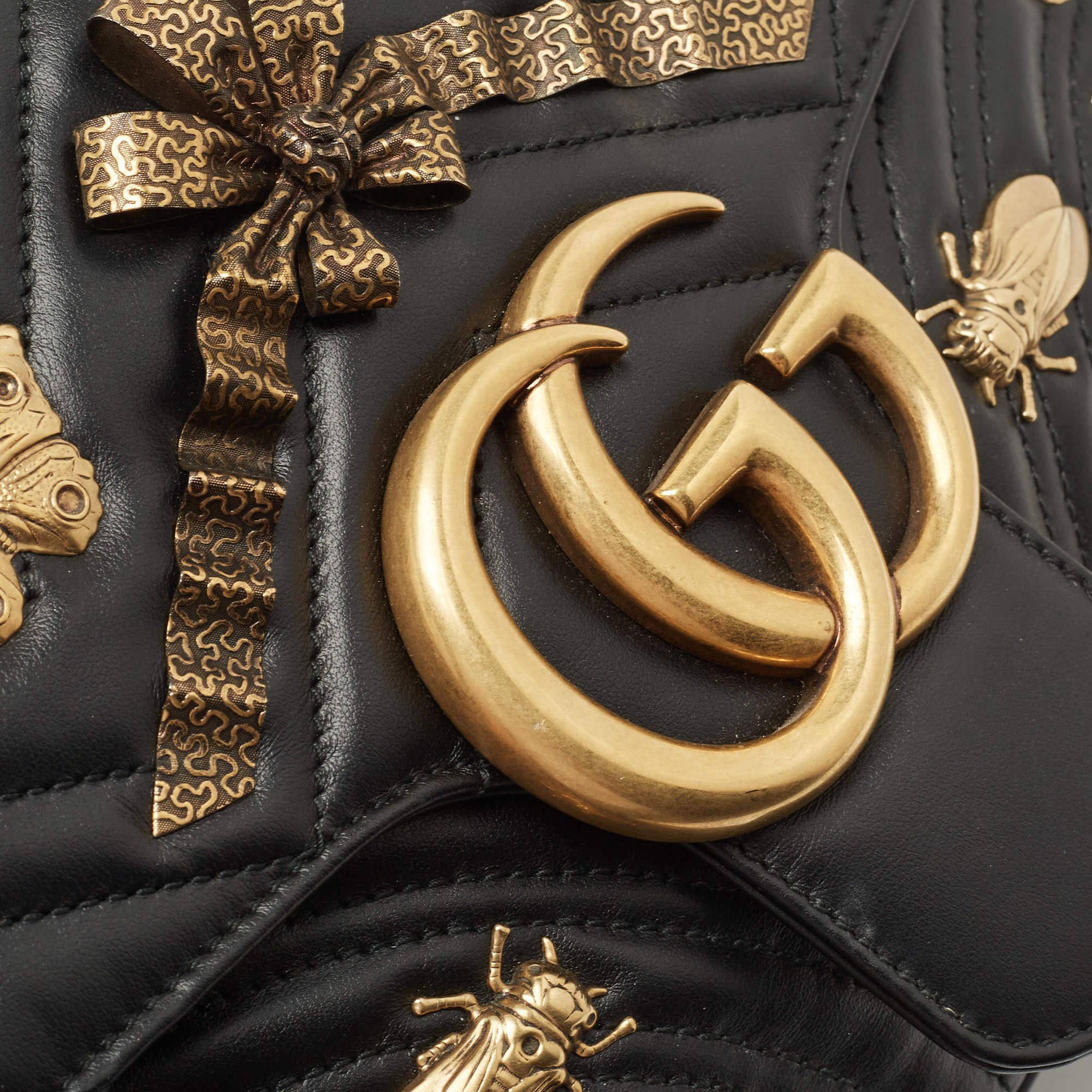 Gucci Black Matelasse Leather Medium GG Marmont Animal Studs Shoulder Bag 11
