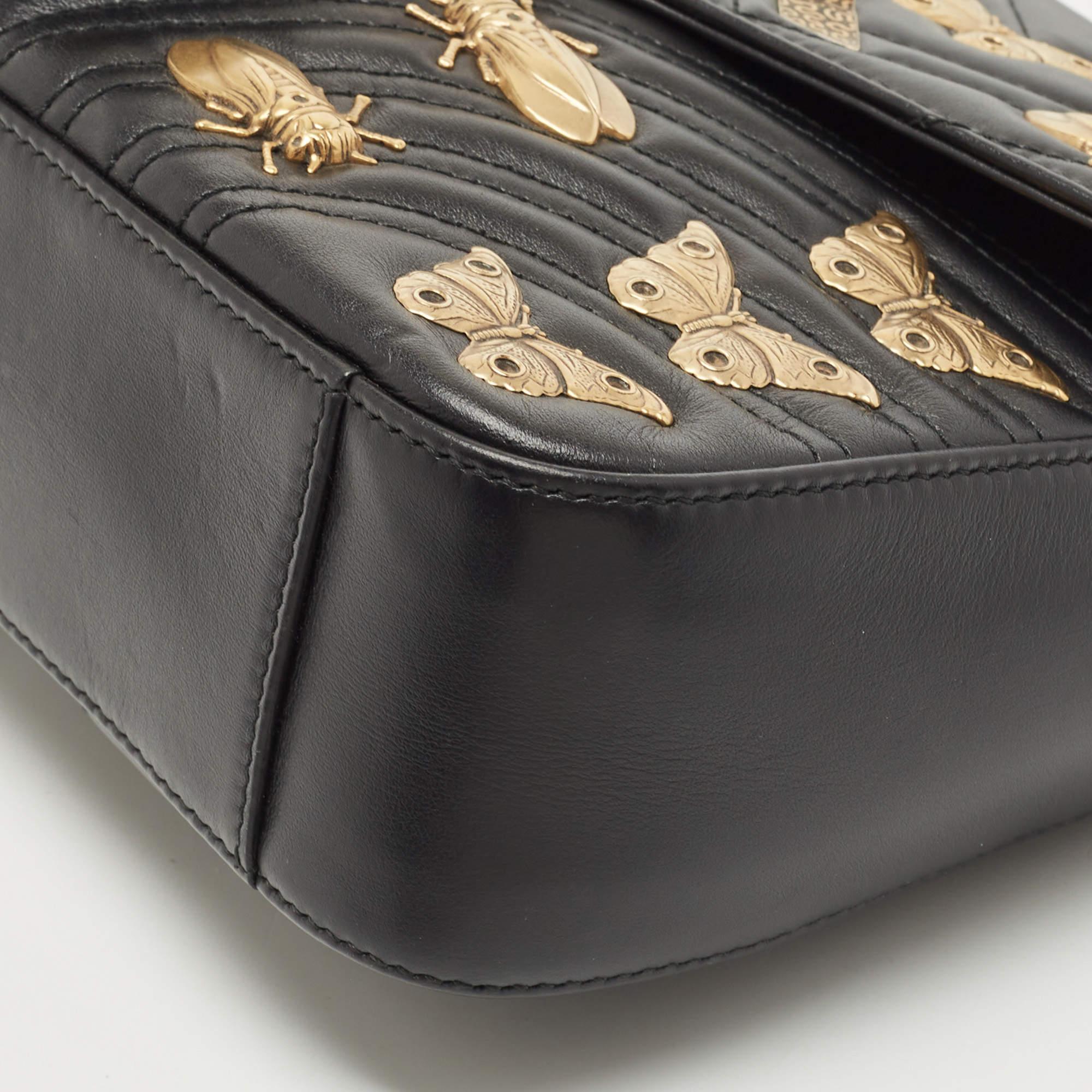 Gucci Black Matelasse Leather Medium GG Marmont Animal Studs Shoulder Bag 1