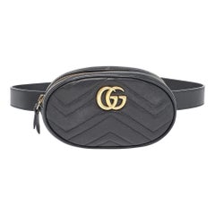 Gucci Black matelassé Leather Mini GG Marmont Belt Bag