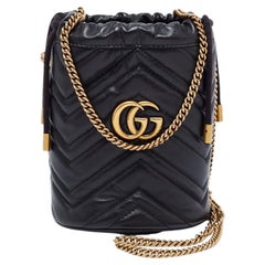 Gucci Black Matelassé Leather Mini GG Marmont Bucket Bag