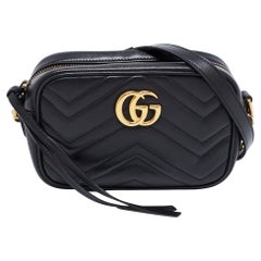 Gucci Black Matelassé Leather Mini GG Marmont Camera Bag
