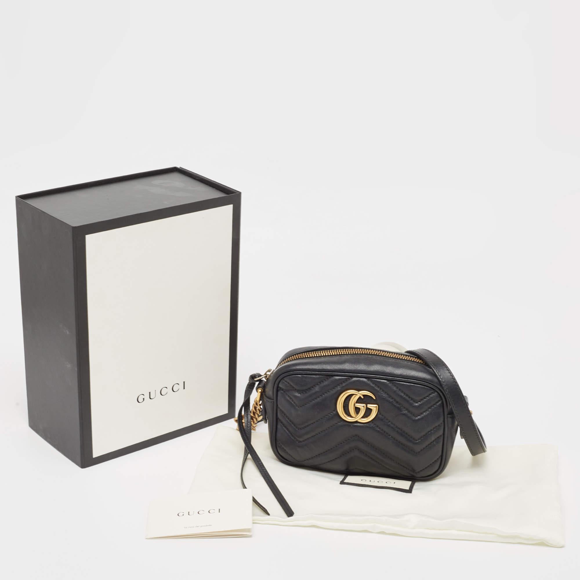 Gucci Black Matelasse Leather Mini GG Marmont Chain Shoulder Bag 7