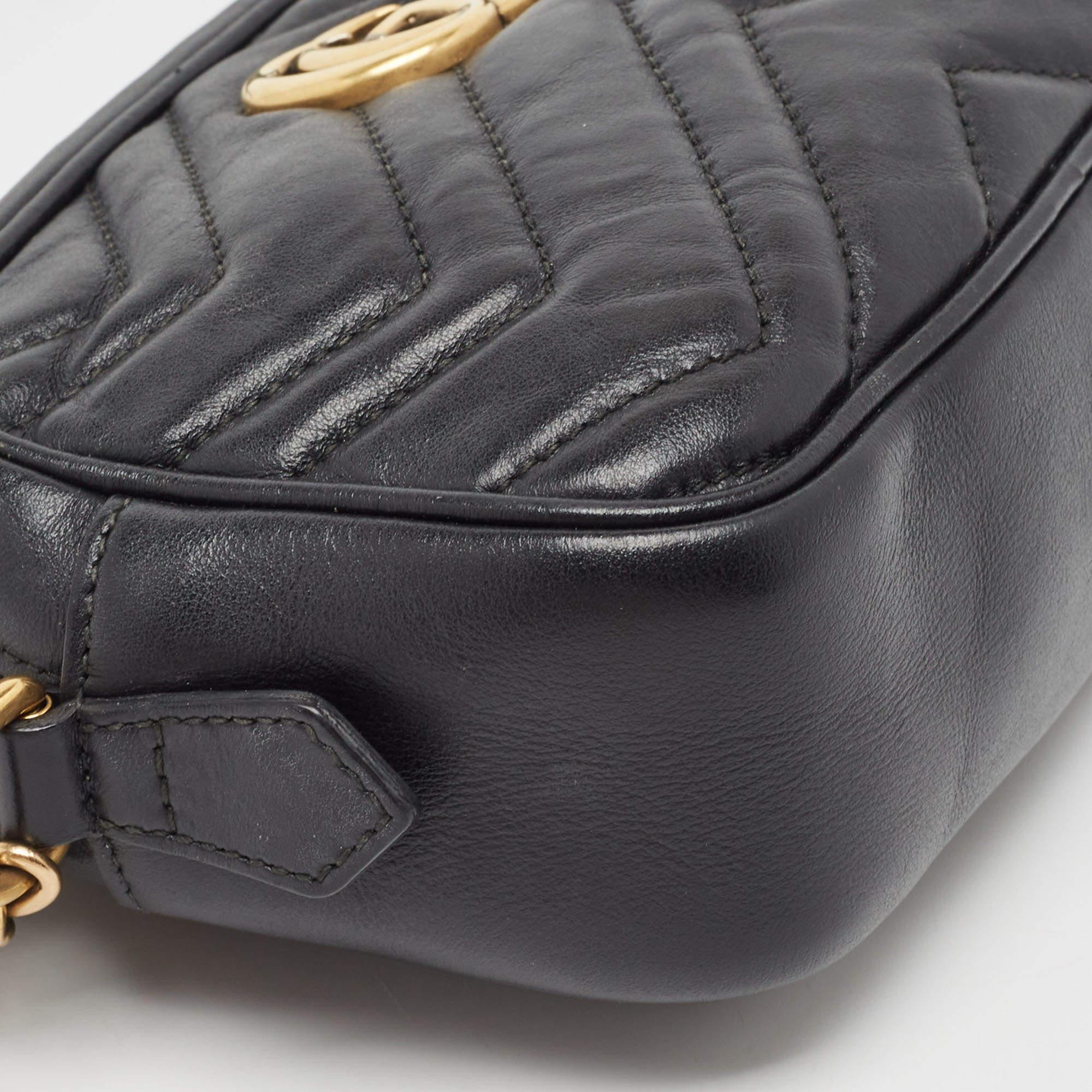 Gucci Black Matelasse Leather Mini GG Marmont Chain Shoulder Bag 8