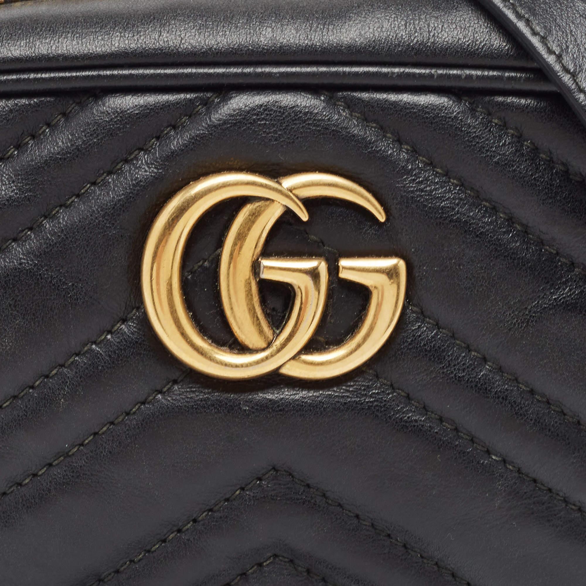 Gucci Black Matelasse Leather Mini GG Marmont Chain Shoulder Bag 3