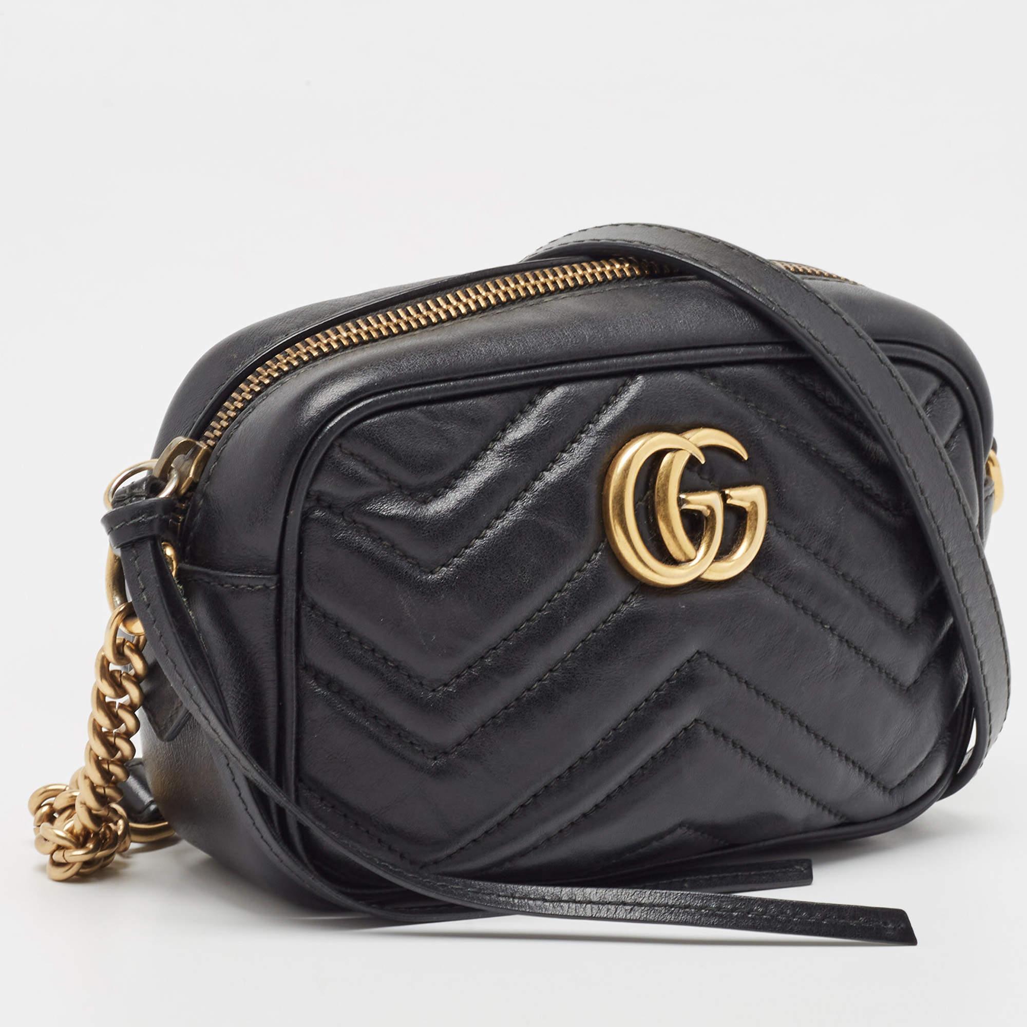Gucci Black Matelasse Leather Mini GG Marmont Chain Shoulder Bag 4